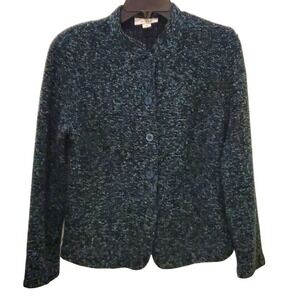 Dressbarn Knit Boucle Blazer Jacket Button Front Career Blue Small